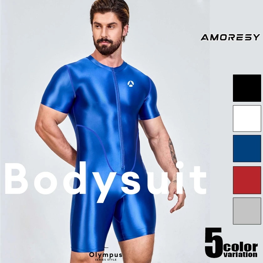 AMORESY/アモレシー ボディースーツ Olympus Sports Bodysuit スポーツウェア ストレッチ生地 シングレット 男性下着　メンズ　上下一体型 光沢 コスプレ　ヒーロー 半