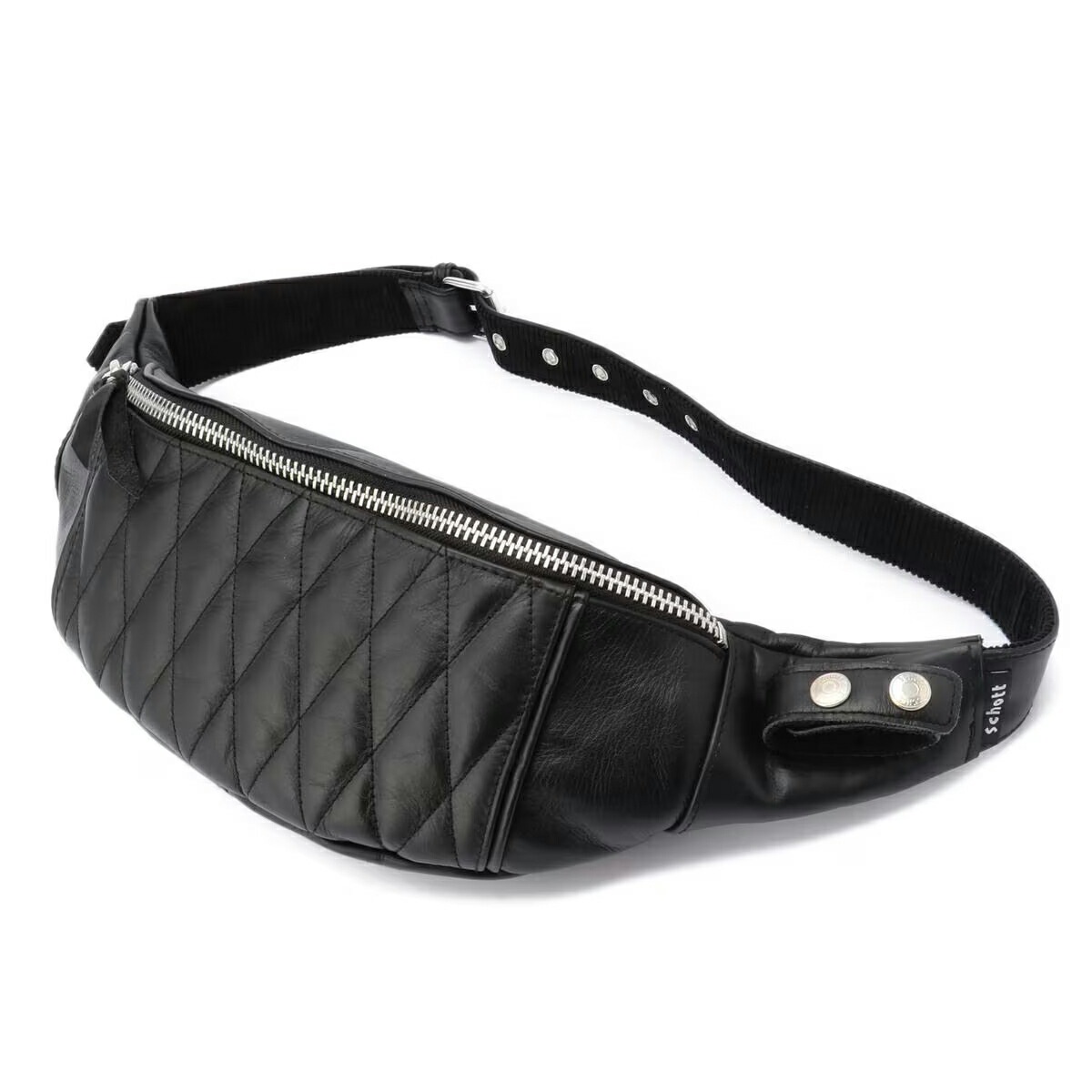 ショット パデッド ボディバッグ ブラック ライダース レザー キルティング レッド チェック 生地 7823976006