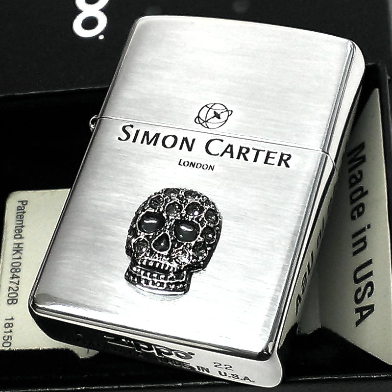 ZIPPO サイモンカーター ジッポ ライター スカルメタル スワロフスキー ドクロ シルバー 銀イブシ かっこいい おしゃれ メンズ ブランド ギフト プレゼント