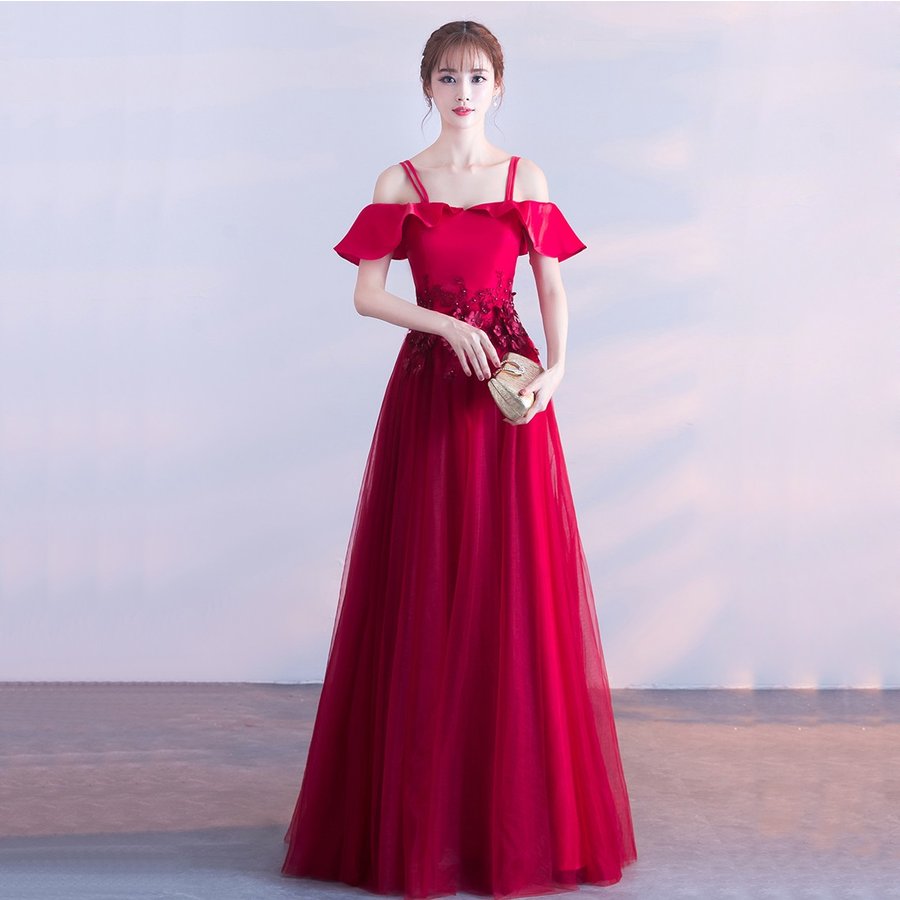 カラードレス 演奏会 安い パーティードレス ロング 二次会 結婚式 イブニングドレス 披露宴 フォ