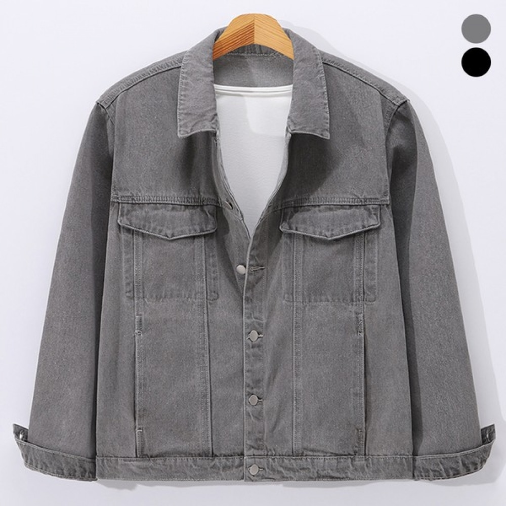 (HUANSE) メンズカジュアルグレーブラックデニムジャケット CIJP0213