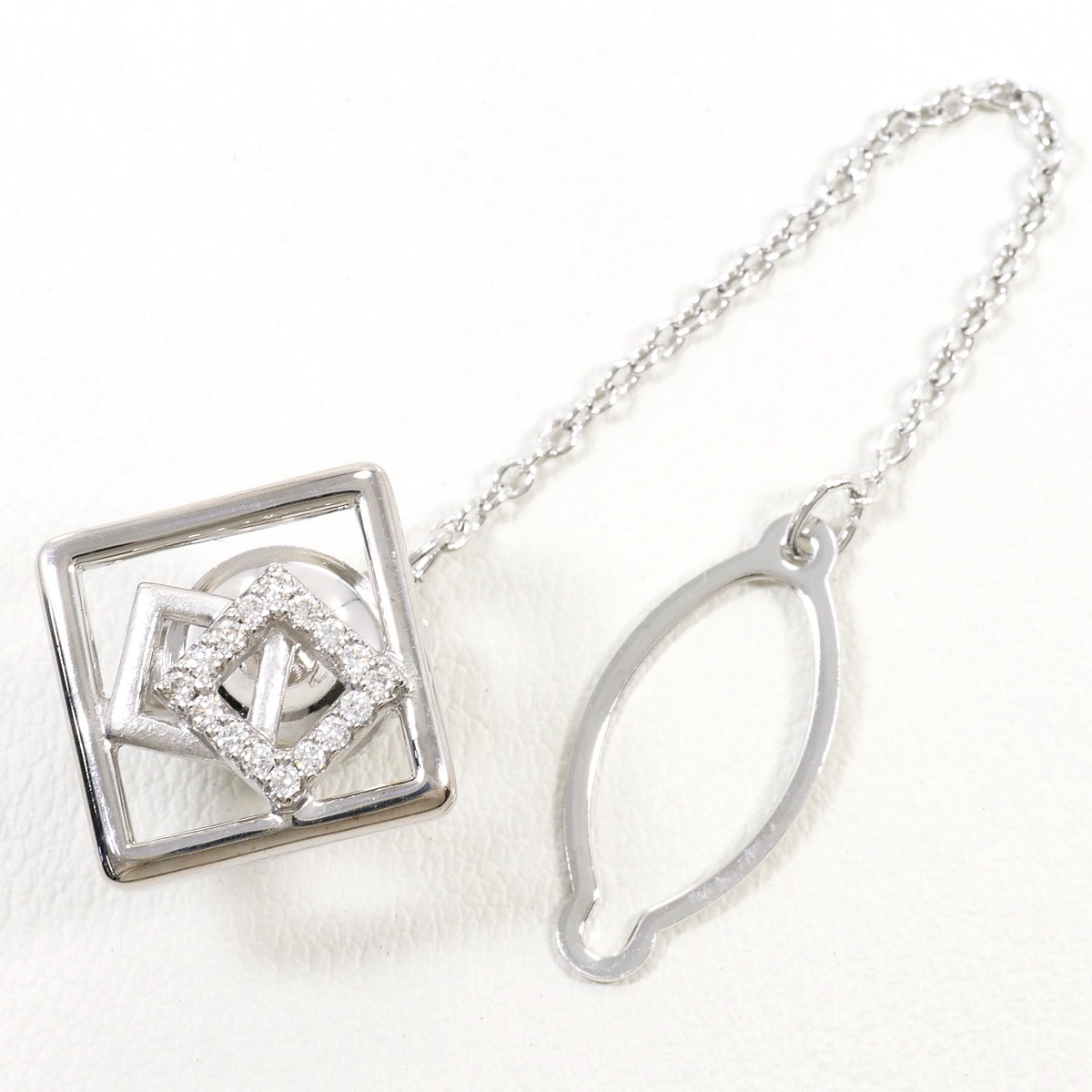 K18 18金 WG ホワイトゴールド 合金 ブローチ ダイヤモンド 0.11ct 鑑別書 総重量約5.6g ジュエリー 中古