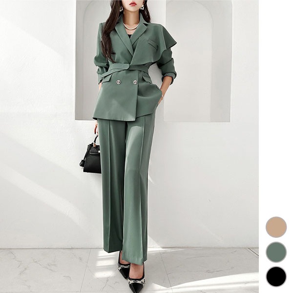 セットアップ レディース スーツ アンバランス 上下セット ベルトセット ジャケット パンツ オフィス 上品 きれいめ 春 秋 韓国 to26353