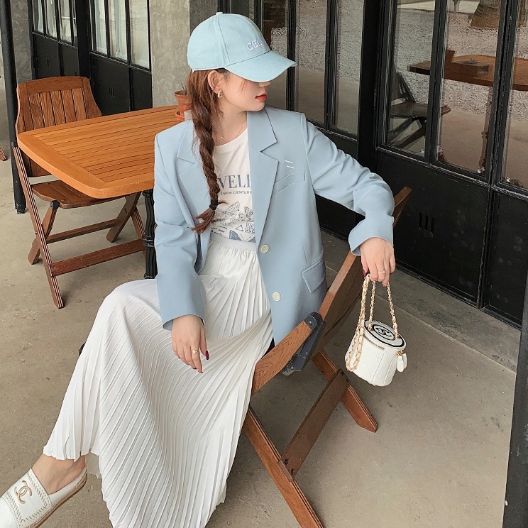 カラージャケット ブルージャケット スーツジャケット カジュアルジャケット トップス アウター ジャケット 上着 スーツ 袖あり 長袖 Vネック 襟付き ストレート Iライン スマート 前開き