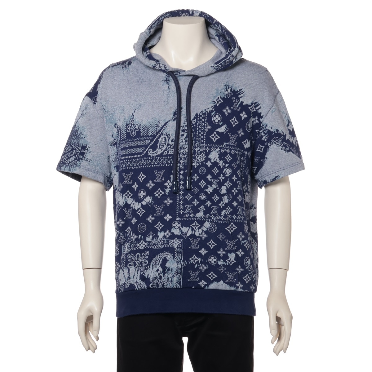 極美品 モノグラム 22AW バンダナ ショートスリーブ フーディー ペイズリー S 半袖 ファッション トップス プルオーバー RM222M パーカー メンズ MMM BE19-10 中古