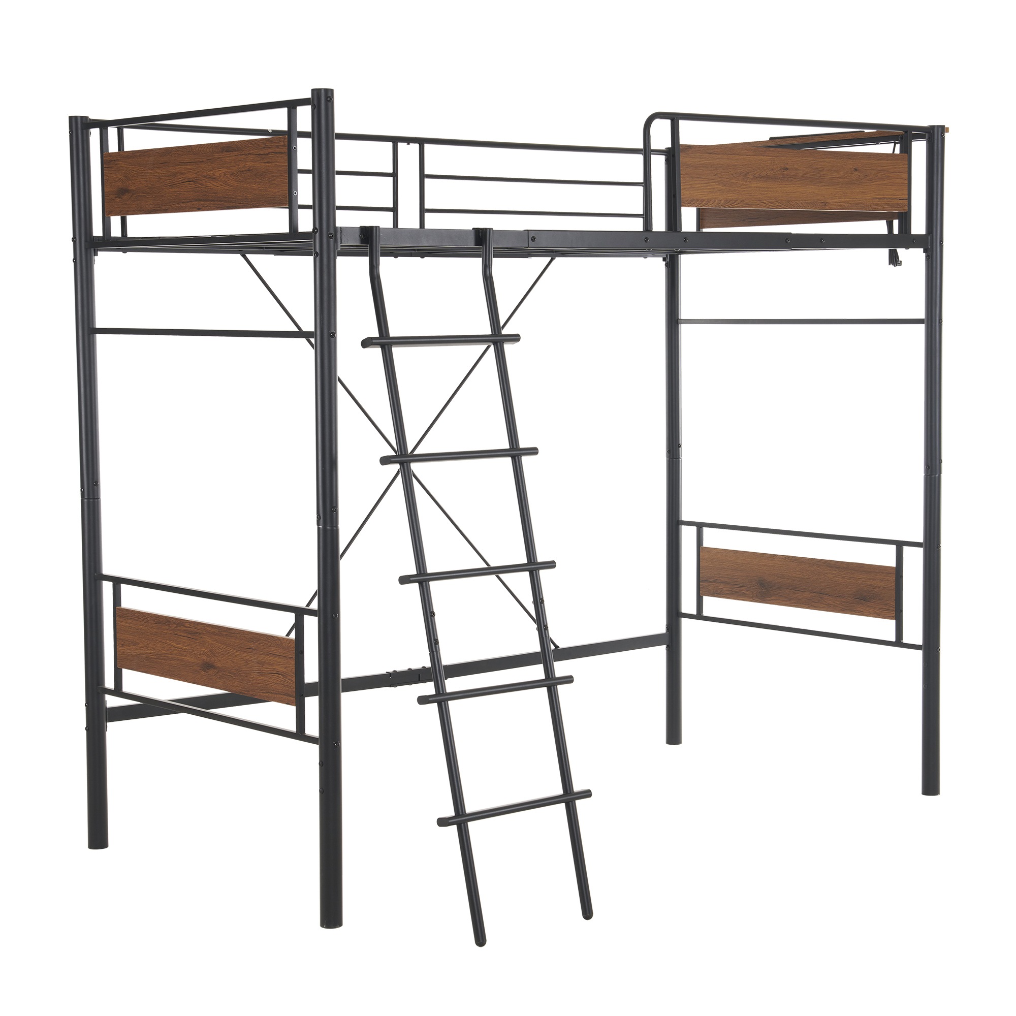 【元SKU：WF306724AAA ブラック】システムベット ロフトベッド 宮 シングル コンセント付き 耐荷重150kg 高さ180cm 北欧風 子供ベッド 大人ベッド 一人暮らし 子供部屋 スチー