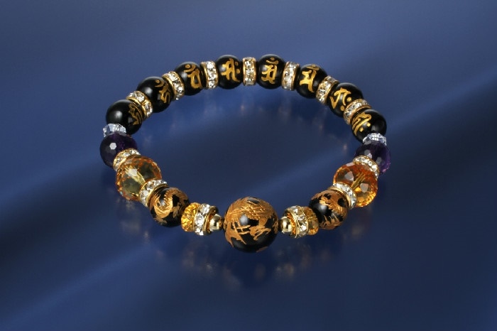 龍神＆八梵字ブレス白水晶/黄水晶/アメジスト/オニキス/パワーストーン ブレスレット