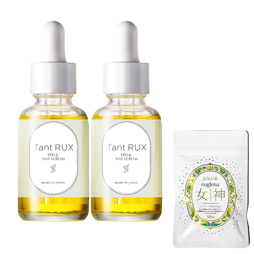 お得セットユーグレナ女神90粒＋オイル 30ml 2個　Tant RUX 2個セット デリケートオイル 弱酸性 デリケートゾーン ボディオイル 女性 フェミニンゾーン 保湿 お手入れ 黒ずみ ケア