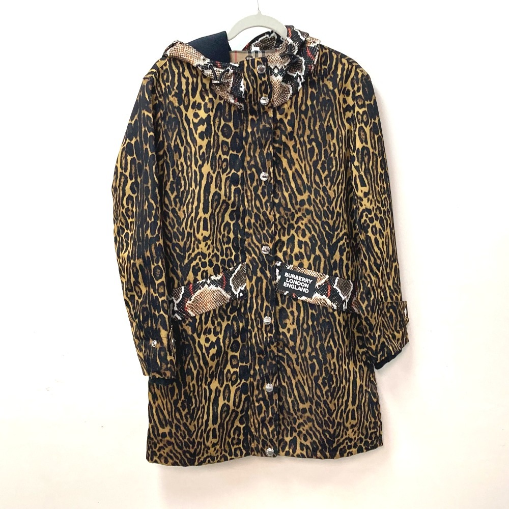 ロングコート 8022743 レオパード 豹 ヒョウ チェック ブルゾン フード付き ジャンバー アウター コート 長袖 ポリアミド ブラウン