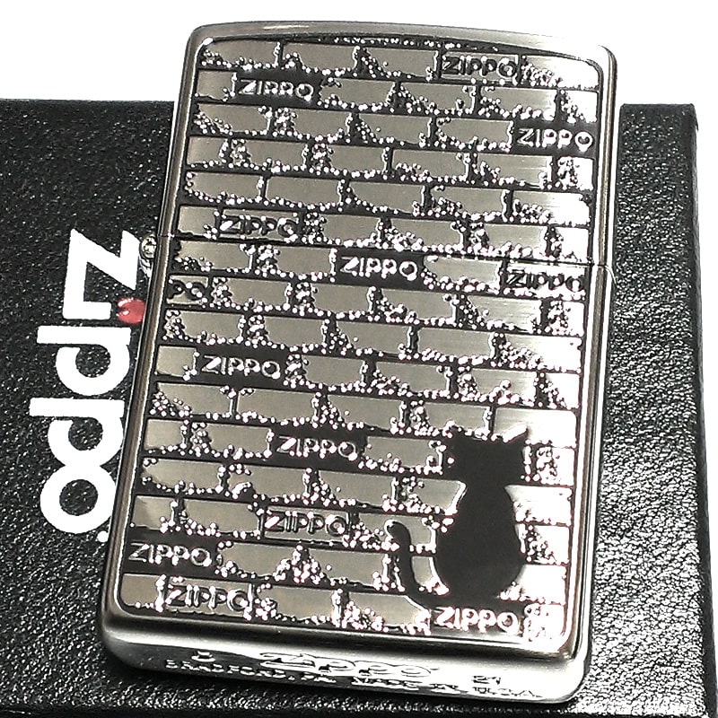 ZIPPO ライター ねこ ブリックキャット シルバー 両面加工 黒差し ジッポロゴ 猫 銀 おしゃれ ネコ かわいい 女性 レディース メンズ ギフト プレゼント 8,360円
