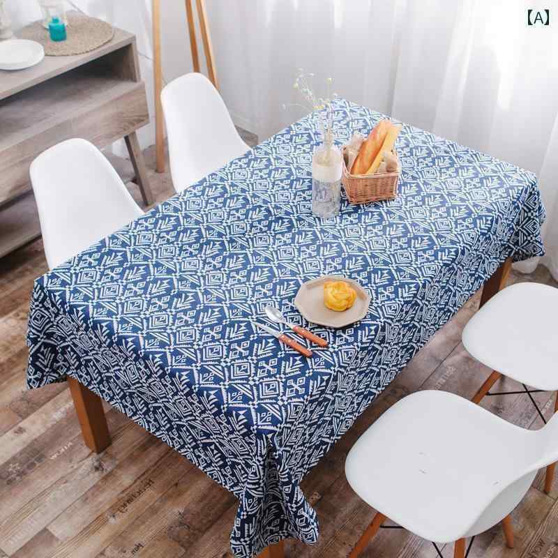 テーブルクロス レトロ 汚れ防止 机カバー 布 雑貨 キッチン ダイニング リビング おしゃれ コットン リネン エスニック ストライプ 青 ピンク 紫