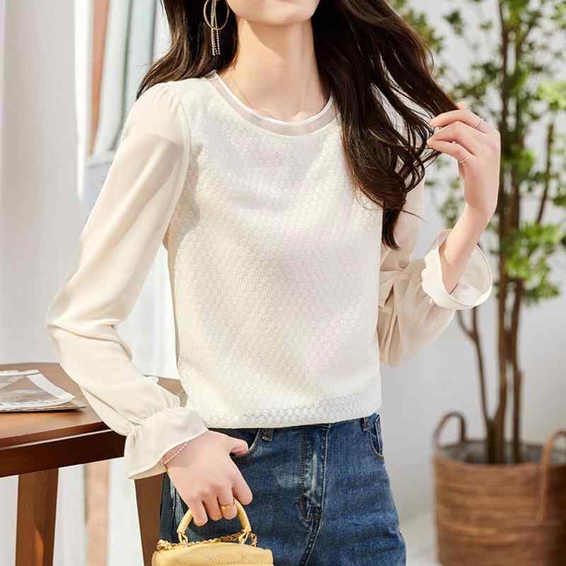 シフォンシャツ ブラウス ラウンドネック プルオーバー 長袖 春秋 フェミニン エレガント 上品 トップス アーバン オフィス ビジネス 学校行事 万能コーデ レディース 婦人服