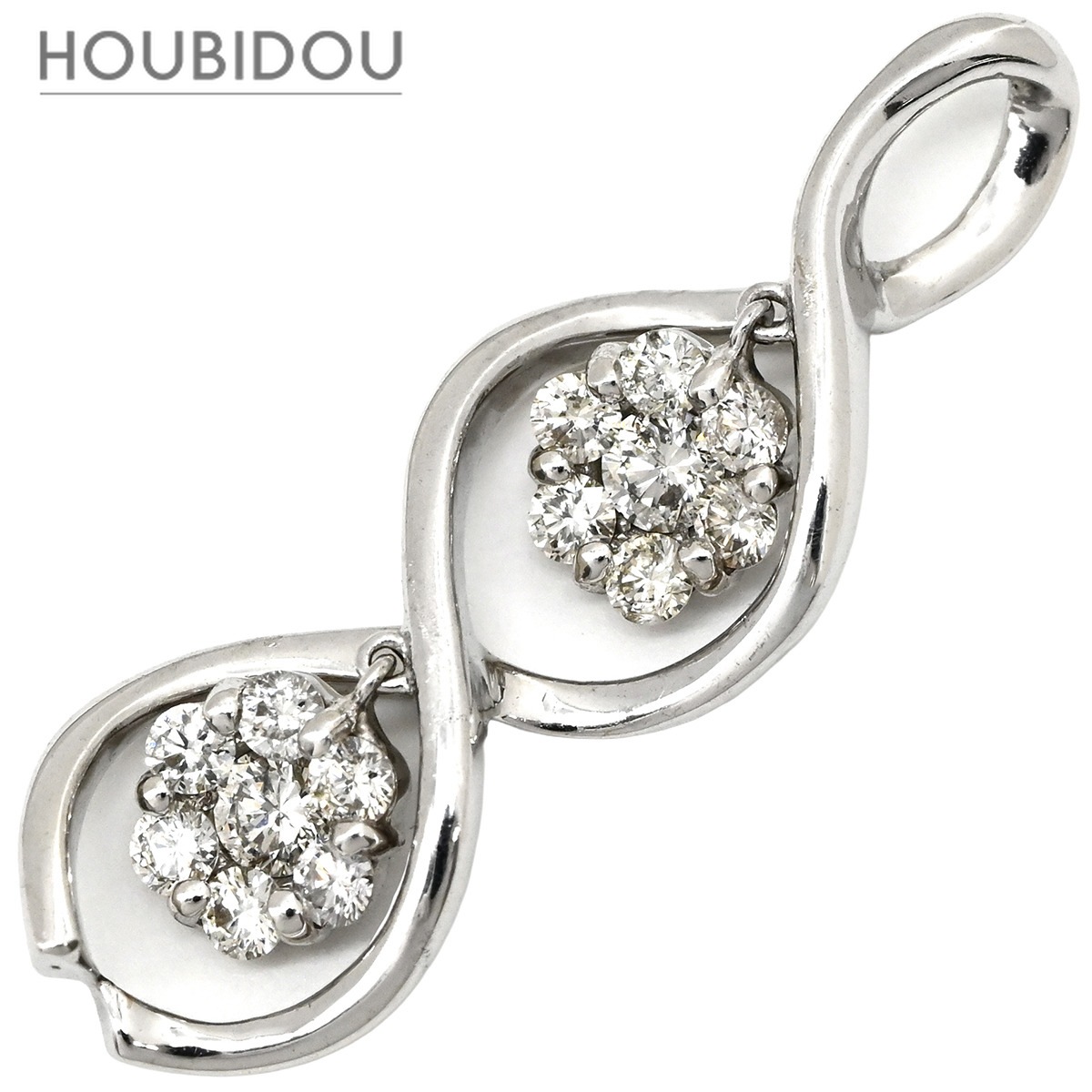 ペンダントトップ ダイヤモンド 0.62ct ホワイトゴールド ツイスト 18金 18K 750 WG 3粒 3石 ブリリアントカット ネックレストップ 【中古】