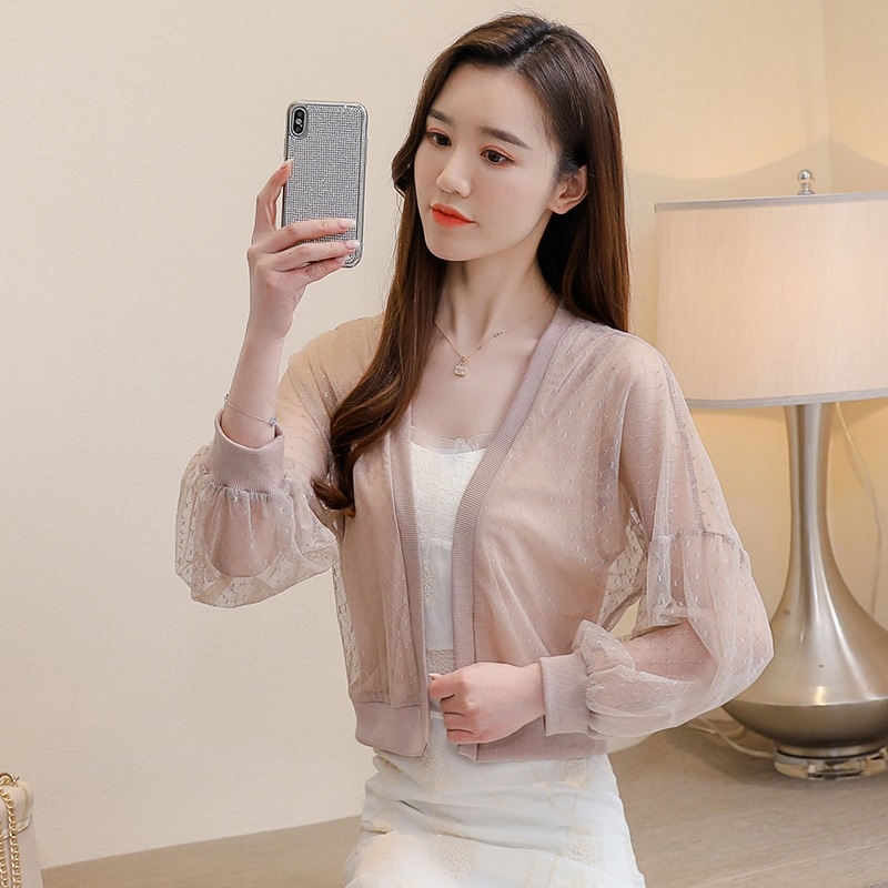 トップス カーディガン 袖あり 長袖 ボリューム袖 春服 夏服 サマーカーディガン パフスリーブ 切り替えデザイン レース 透け感 シースルー 透け感 薄手 上品 おしゃれ 大人可愛い 大人女子