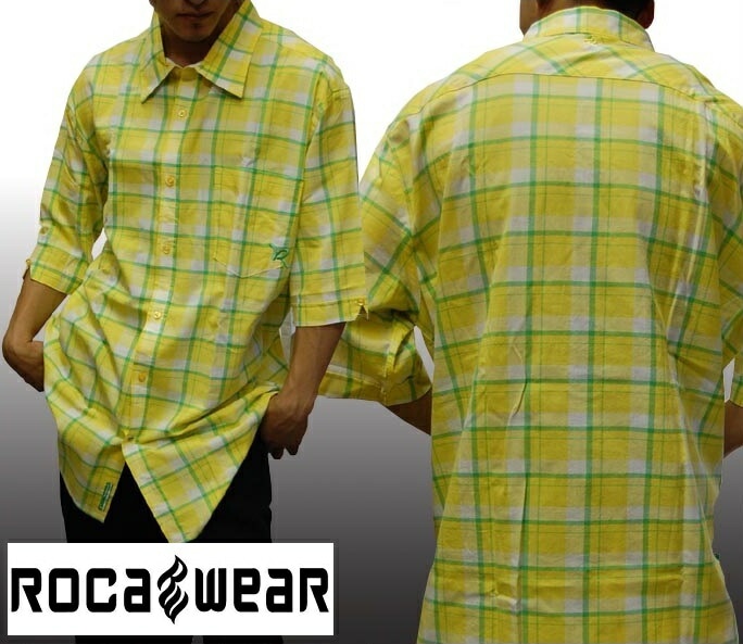 セール ロカウェア メンズ チェックシャツ イエロー ボタンシャツ ROCAWEAR ストリート ブランド HIPHOP bboy B-Boy ウェアー B系 服 ダンス ヒップホップ ファッショ