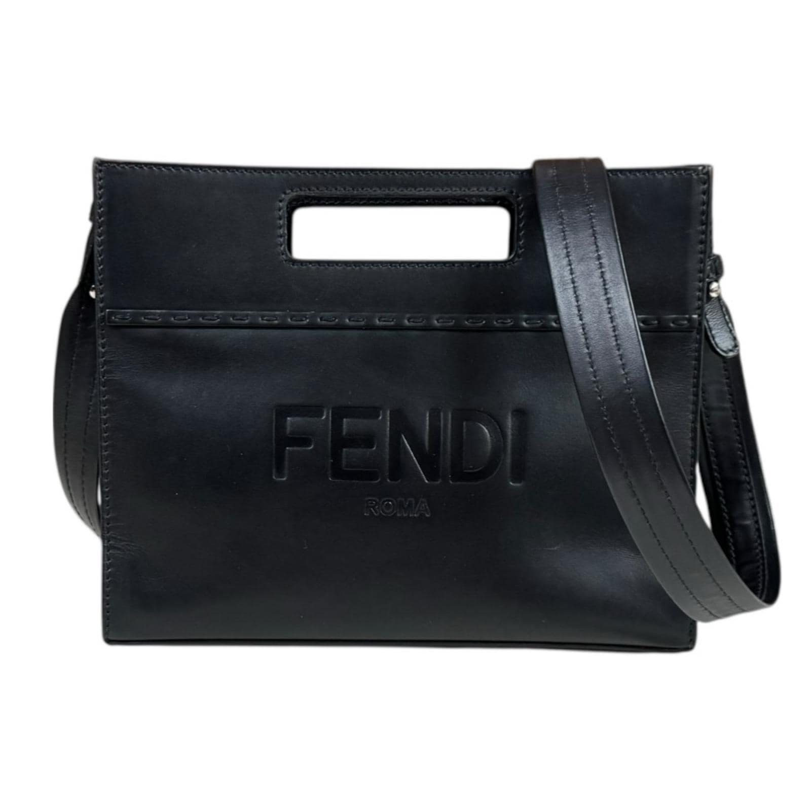 フェンディ ショッパー スモール ショルダーバッグ レザー 7VA547 ブラック FENDI 中古