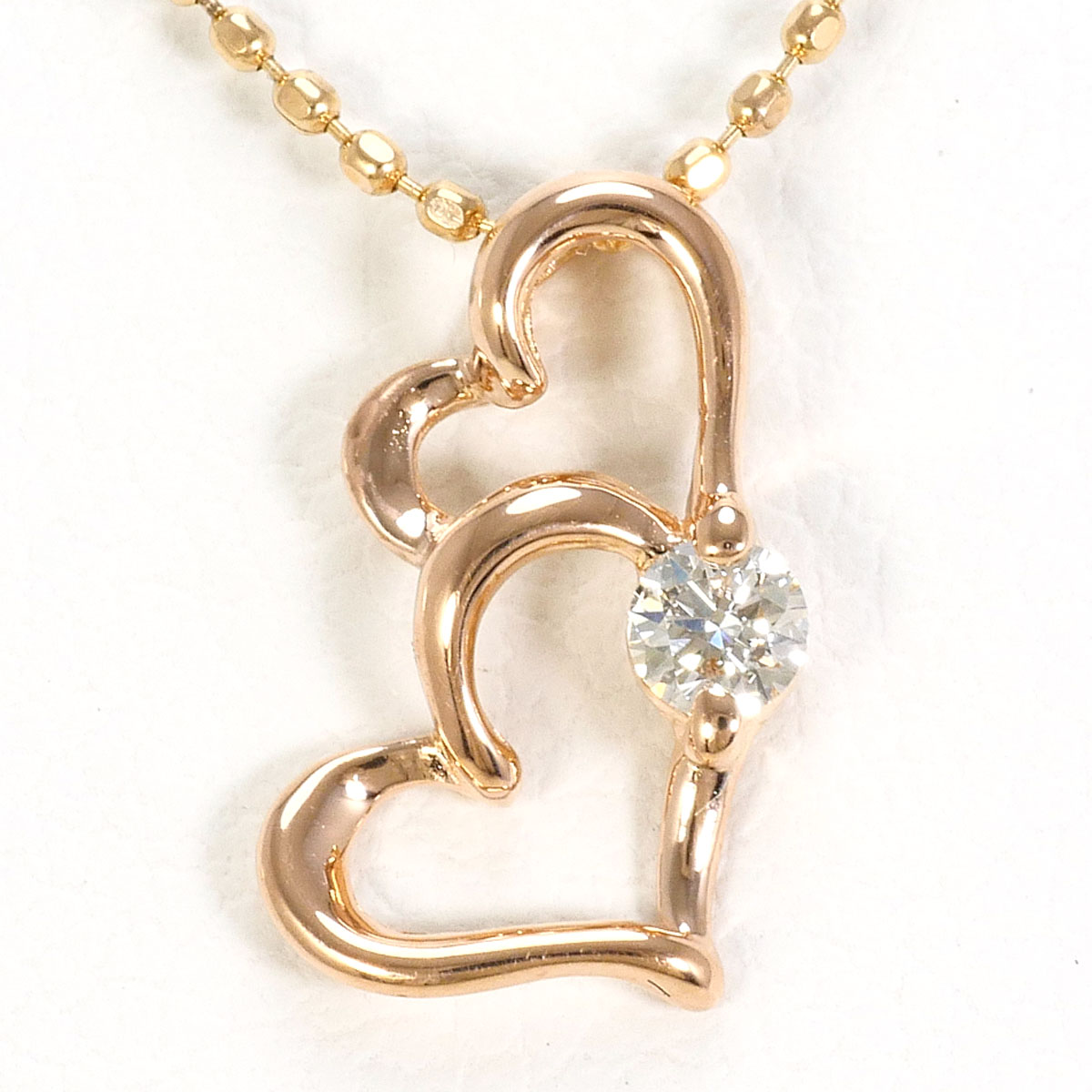 K14 14金 PG ピンクゴールド ネックレス ダイヤモンド 0.06ct 総重量約1.4g 約40cm 中古