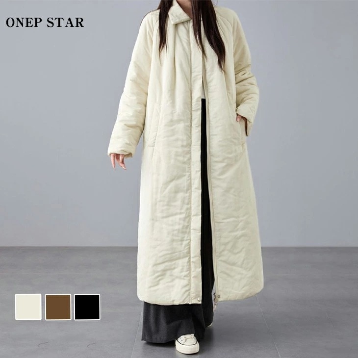 【2026新品】キルティングロングコート レディース ダウンコート ロング キルティング ノーカラー ゆったり シンプル 大人カジュアル 秋 冬 20代 30代 40代 50代 ワンピスター