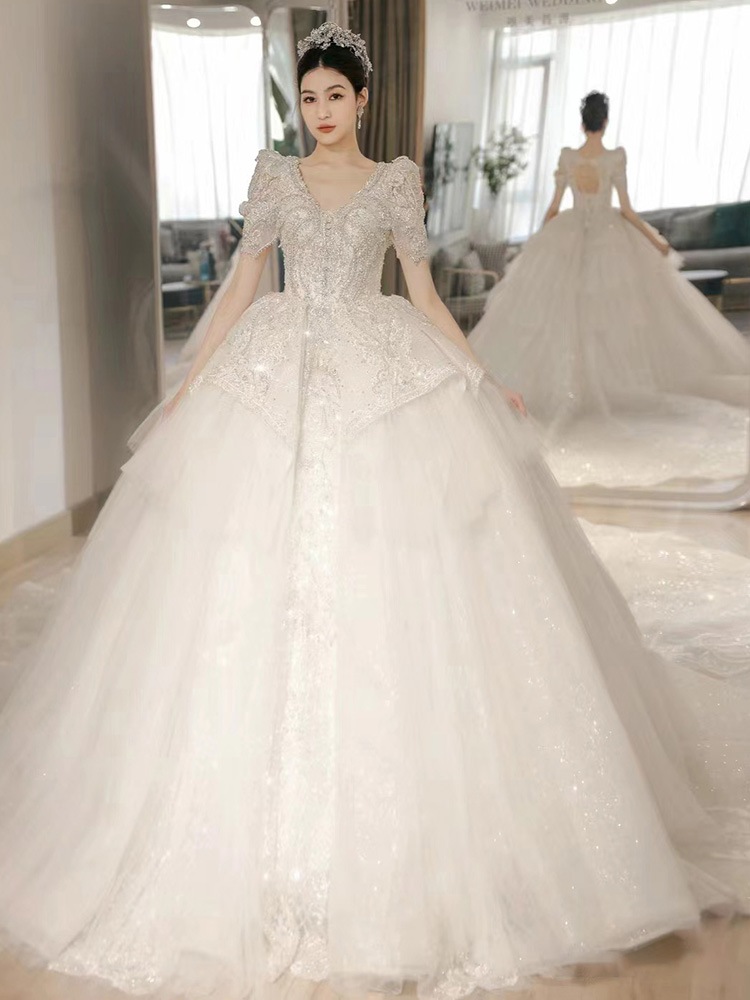 重工業ウェディングドレス 2024年新作花嫁 メインベール 女性 小さな逃亡者プリンセス 質感ドレス
