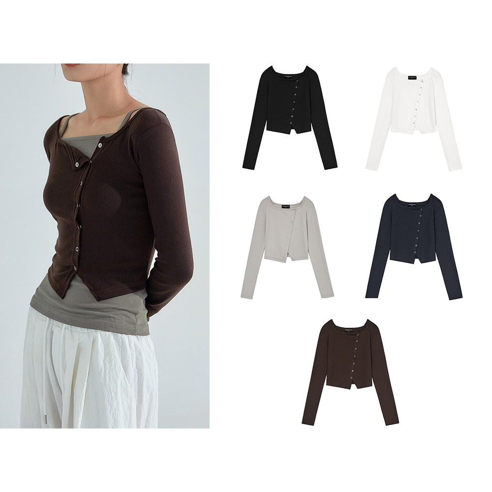 ボタンアンバランスクロップカーディガン(5色)韓国人気ファッション 大学生ファッション韓国の人気ブランド カジュアル