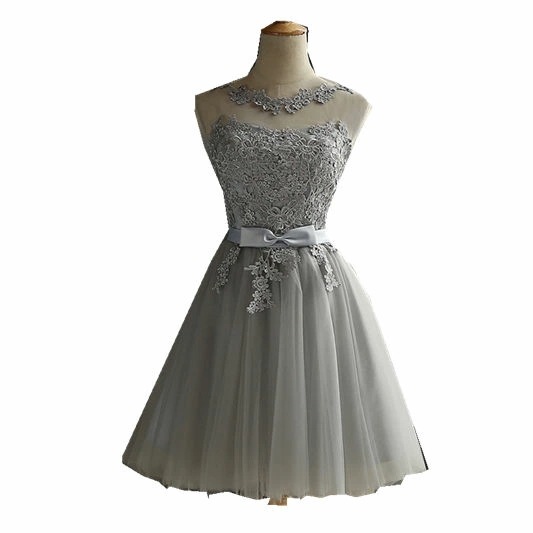 即納　グレー　パーティーミニ ドレス　ブライズメイド 二次会 フォーマル 忘年会　謝恩会 発表会 ステージ ウエディング 卒業 ウェディングドレス