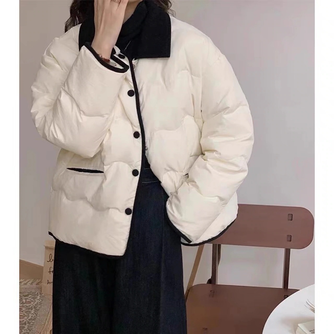 ジャケット アウター オーバーサイズ ゆったり リバーシブル もこもこ カジュアル シンプル 大人可愛い 韓国ファッション10-855