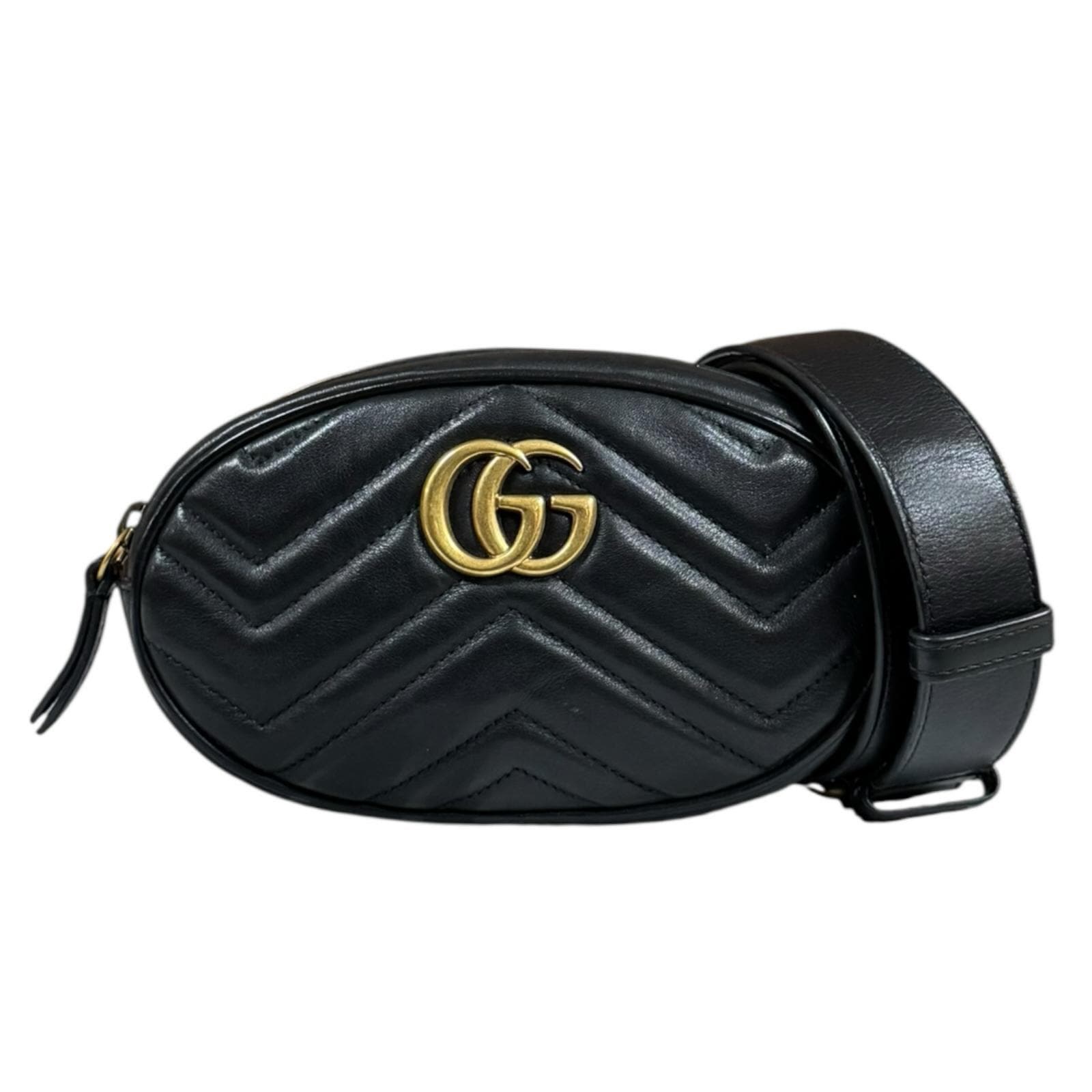 グッチ キルティングベルトバッグ GGマーモント ウエストバッグ レザー 476434 ブラック GUCCI 中古