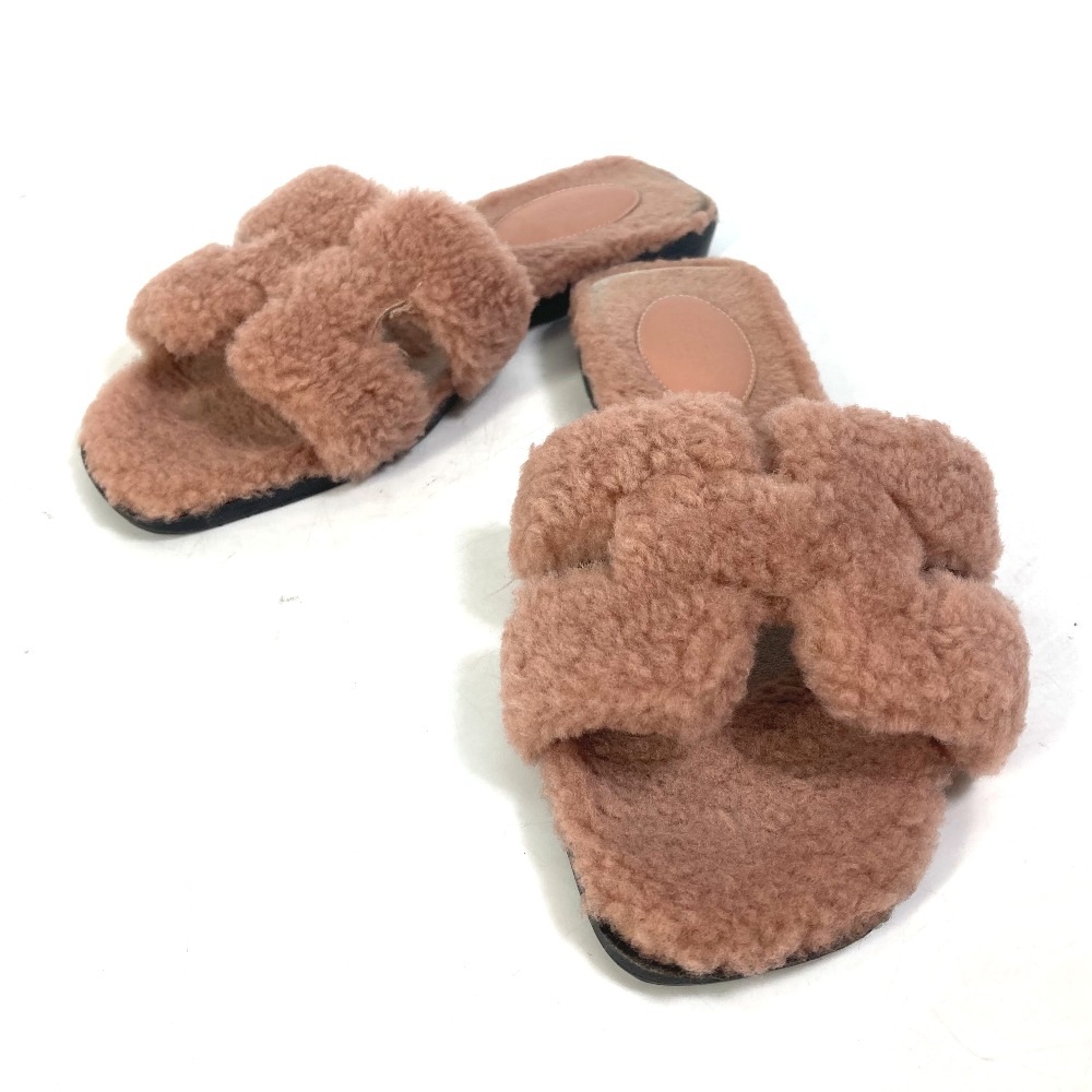 サンダル オラン 靴 フラット ペタンコ モコモコ シューズ ムートン ローズピンク ピンク