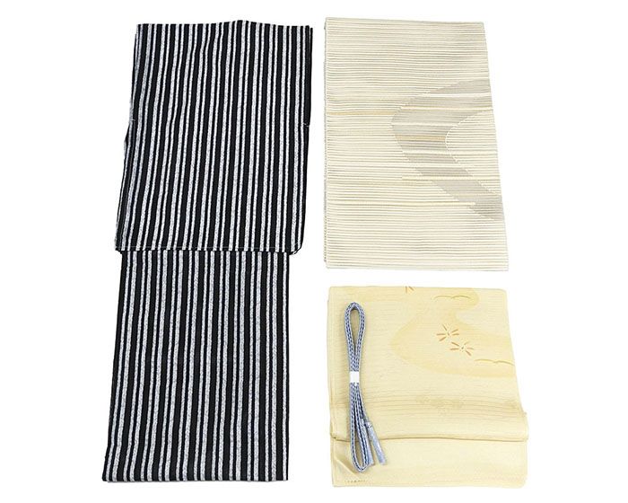 洗える着物 新品 夏着物4点セット 夏着物 夏帯 帯締め 帯揚げ Ｍ寸 仕立て上がり 新品 p3263