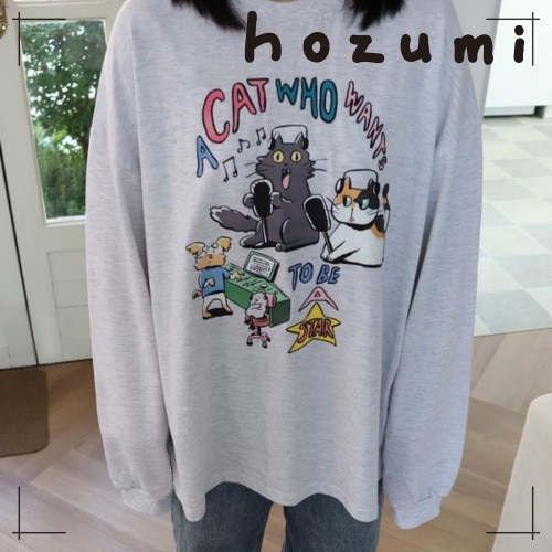 hozumi 長袖Tシャツ a cat who wants to be a star t shirt (long sleeve) 韓国雑貨 可愛い インテリア