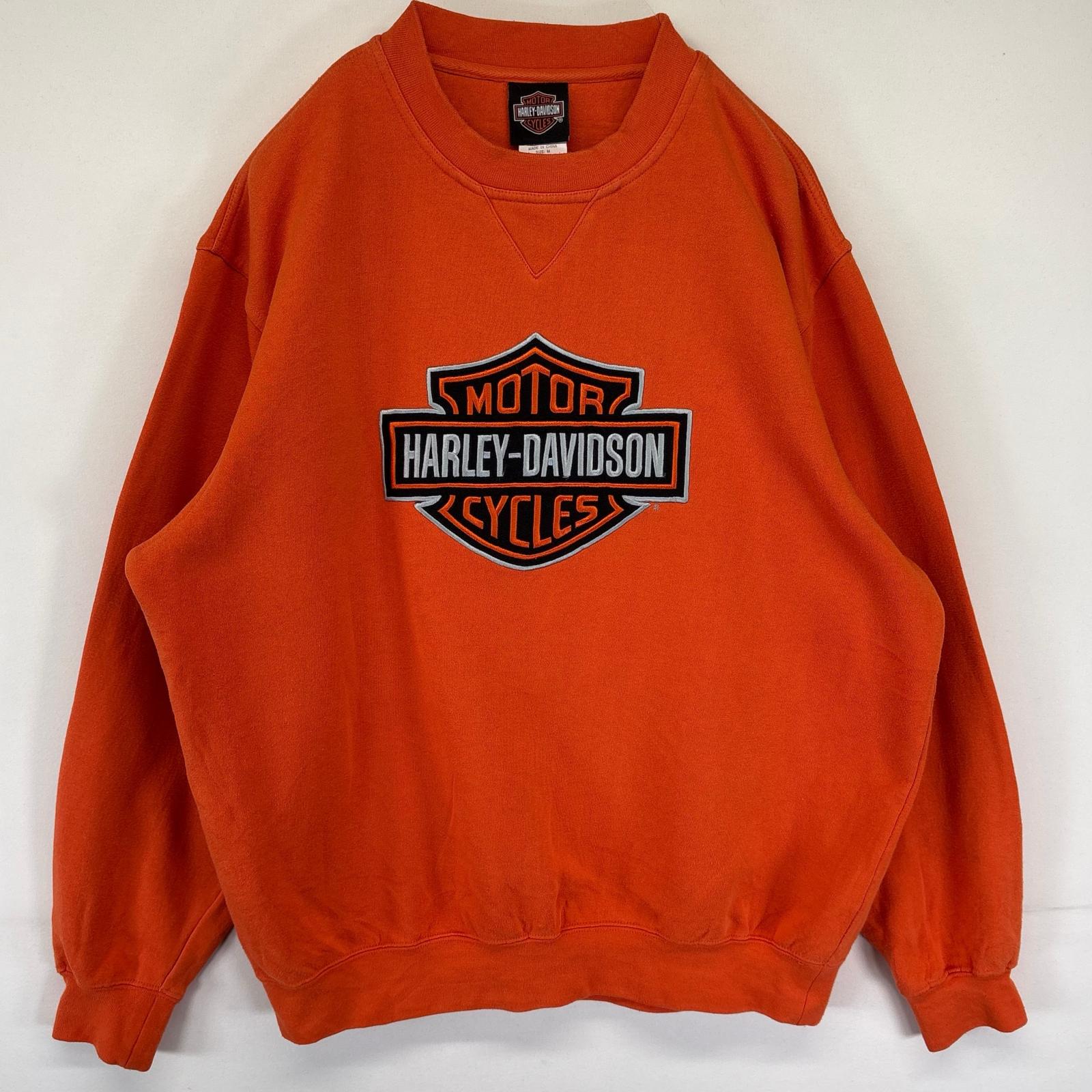 古着 スウェット トレーナー 刺繍エンブレムロゴ クルーネック バックロゴ M オレンジ メンズ