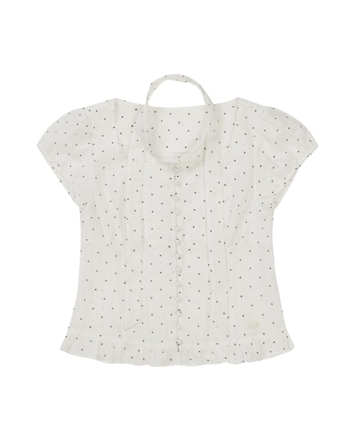 【ILLIGO】 Ribbon Tie Square Neck Blouse White Dot 正規品
