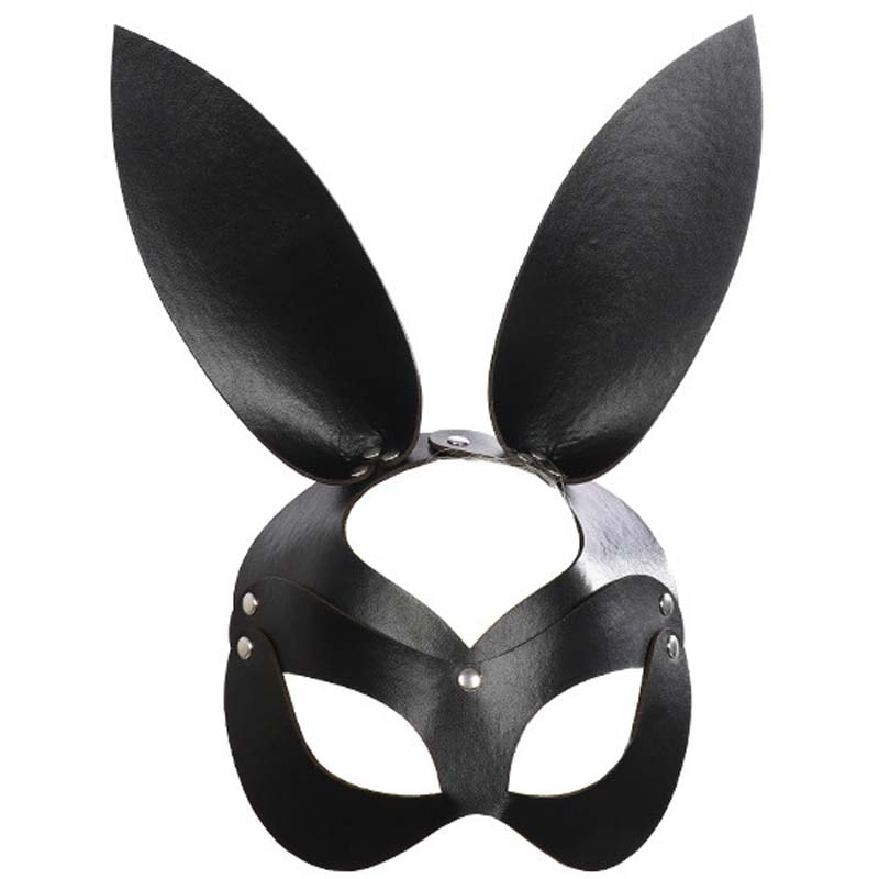 ブラックレザーバニーマスク マスカレード カーニバル 仮面 舞踏会 黒色 皮 革 覆面 衣装 変装