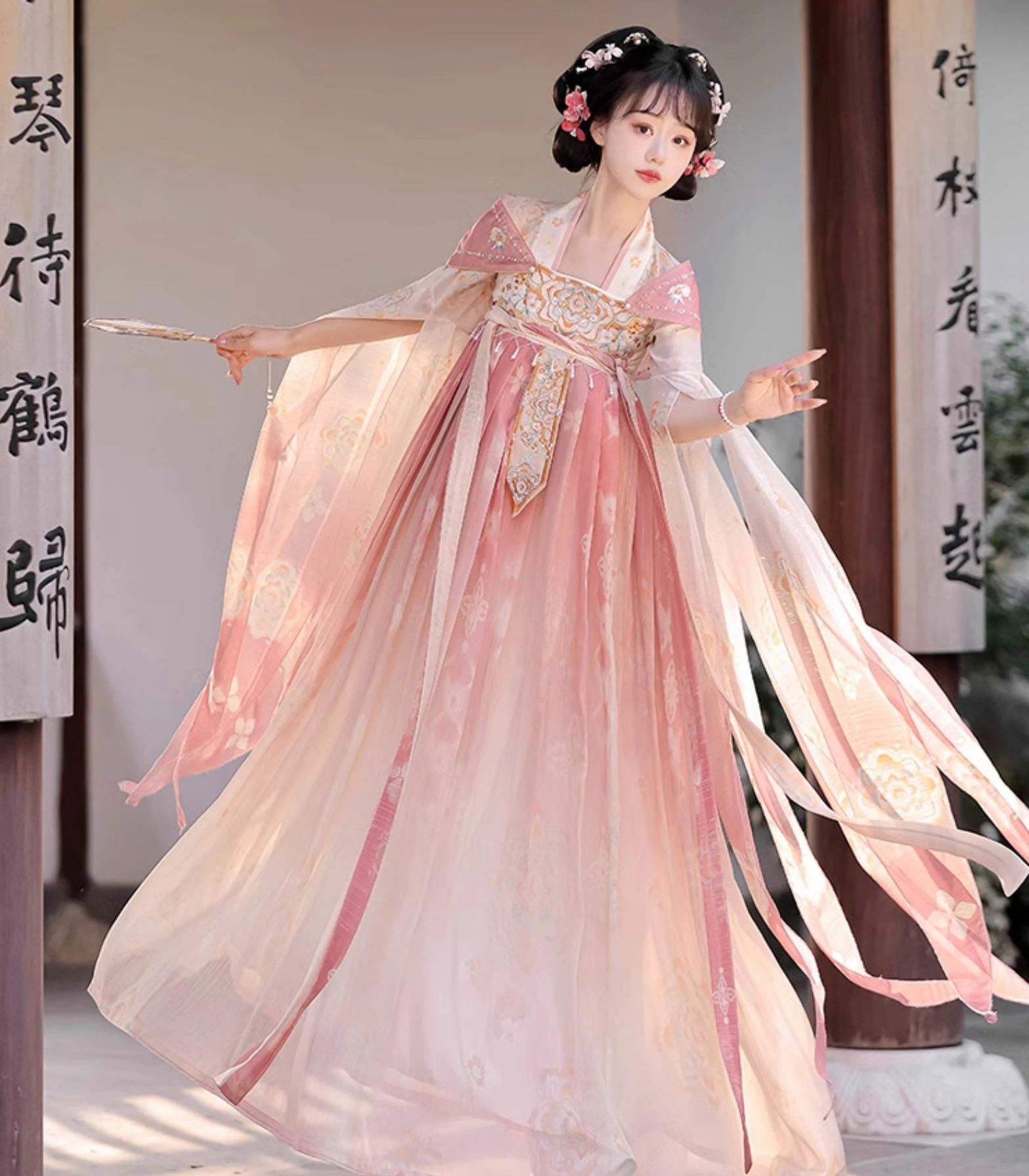 大特価プリ 花柄もエスニック グラデーション 華やか ケープ付き3点セット 中華コスプレ衣装 漢服ドレス お姫様 レディース チャイナ服