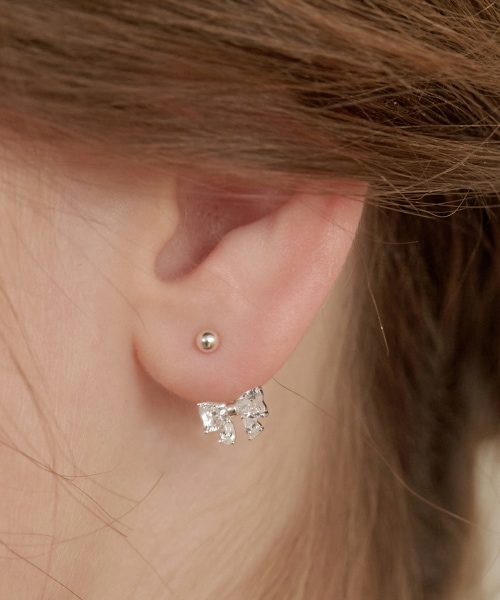 (シルバー925) トゥインクル バタフライ リボン イヤジャケット イヤリング EC3082