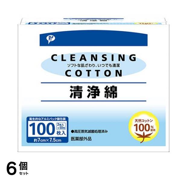 ピップ 清浄綿 約7×7.5cm 100枚入 (2枚入×50包) 6個セット