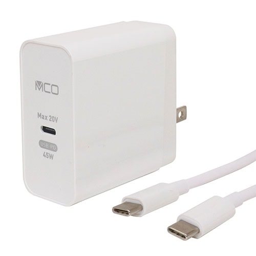 MCO PD対応45W USB-ACアダプタTypeCケーブル付ホワイト IPA-CS01/WH