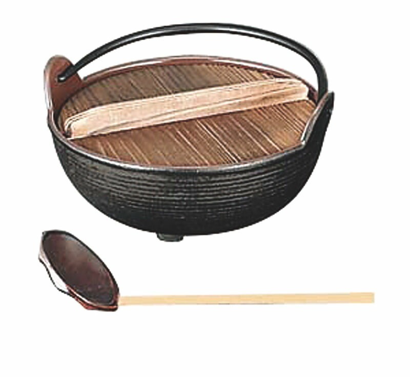 五進 鉄製田舎鍋（内面ホーロー仕上） 24cm E-14 民芸杓子付