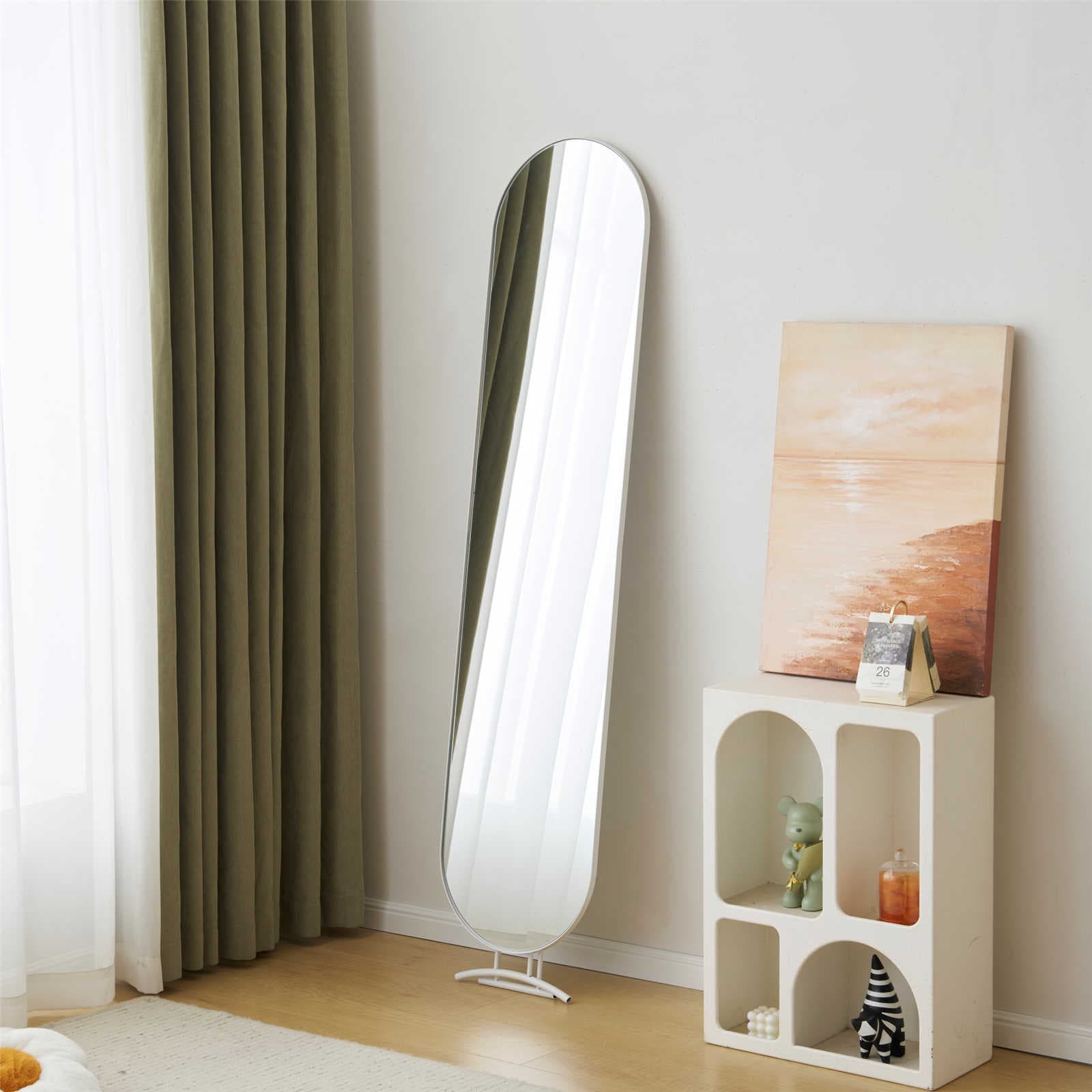 【日本国内出荷-3日で配達】楕円形 スタンドミラー 30/40×175cm玄関全身鏡おしゃれウェーブミラースタンド 壁掛け立て掛け 自撮り鏡姿見 飛散防止加工 スリムミラー インテリアDJYC150