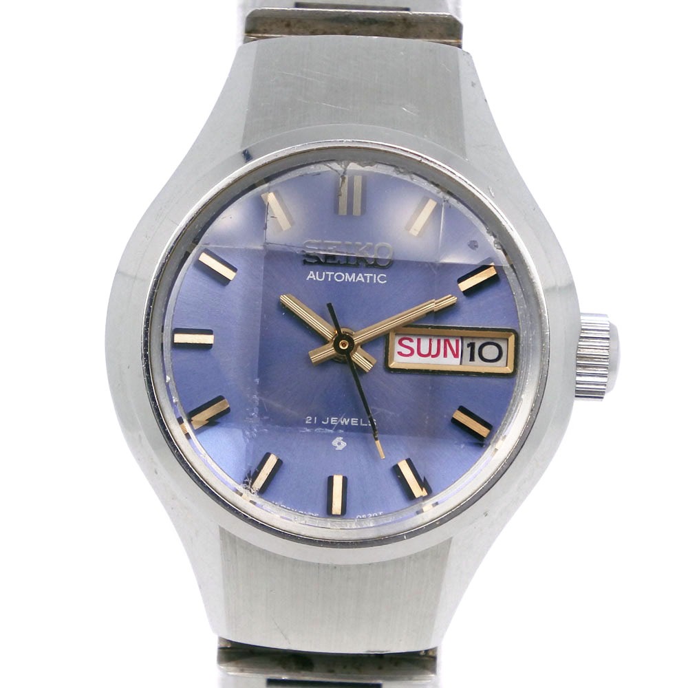 Joy ful ジョイフル 21JEWELS デイデイト 稼働品 2706-0160 腕時計 ステンレススチール 自動巻き レディース ブルー文字盤 中古品