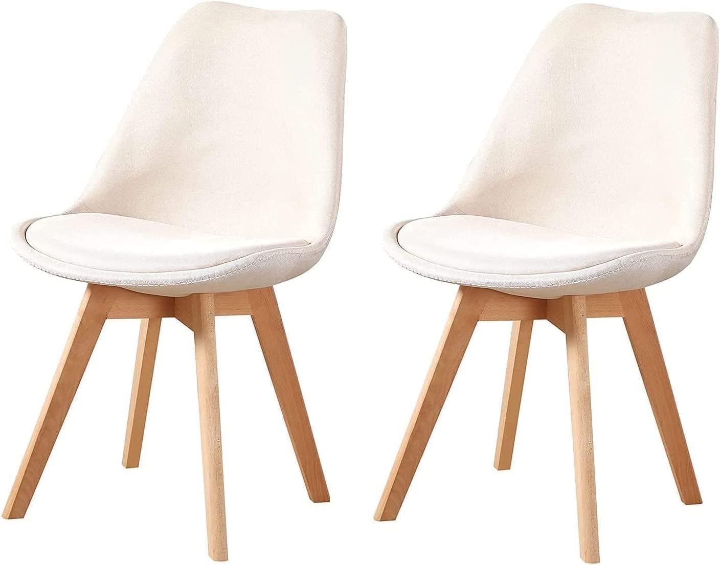 ダイニングチェア 天然木脚 座面 クッション付き チューリップチェア イームズ椅子 おしゃれ 北欧 イス 布張りベージュ【2脚セット】