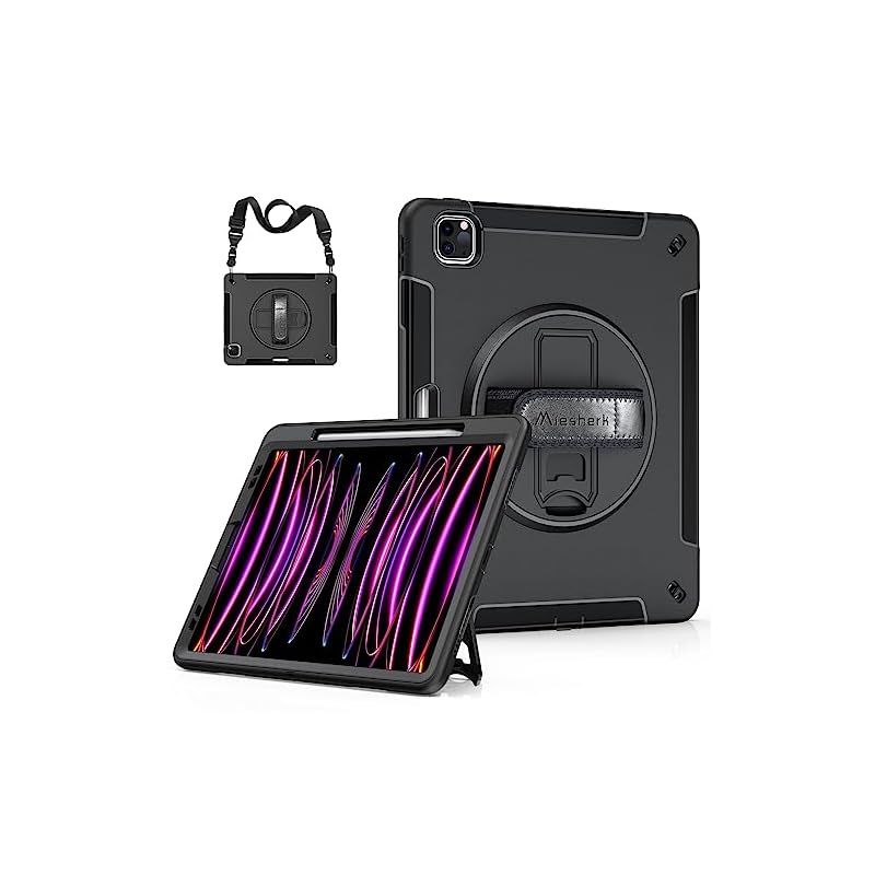 Miesherk iPad Pro 12.9インチ ケース 第6/5/4/3世代(2022/2021/2020/2018)に通用 iPad Pro 保護カバー 耐衝撃 丈夫 防塵 360回転スタンド
