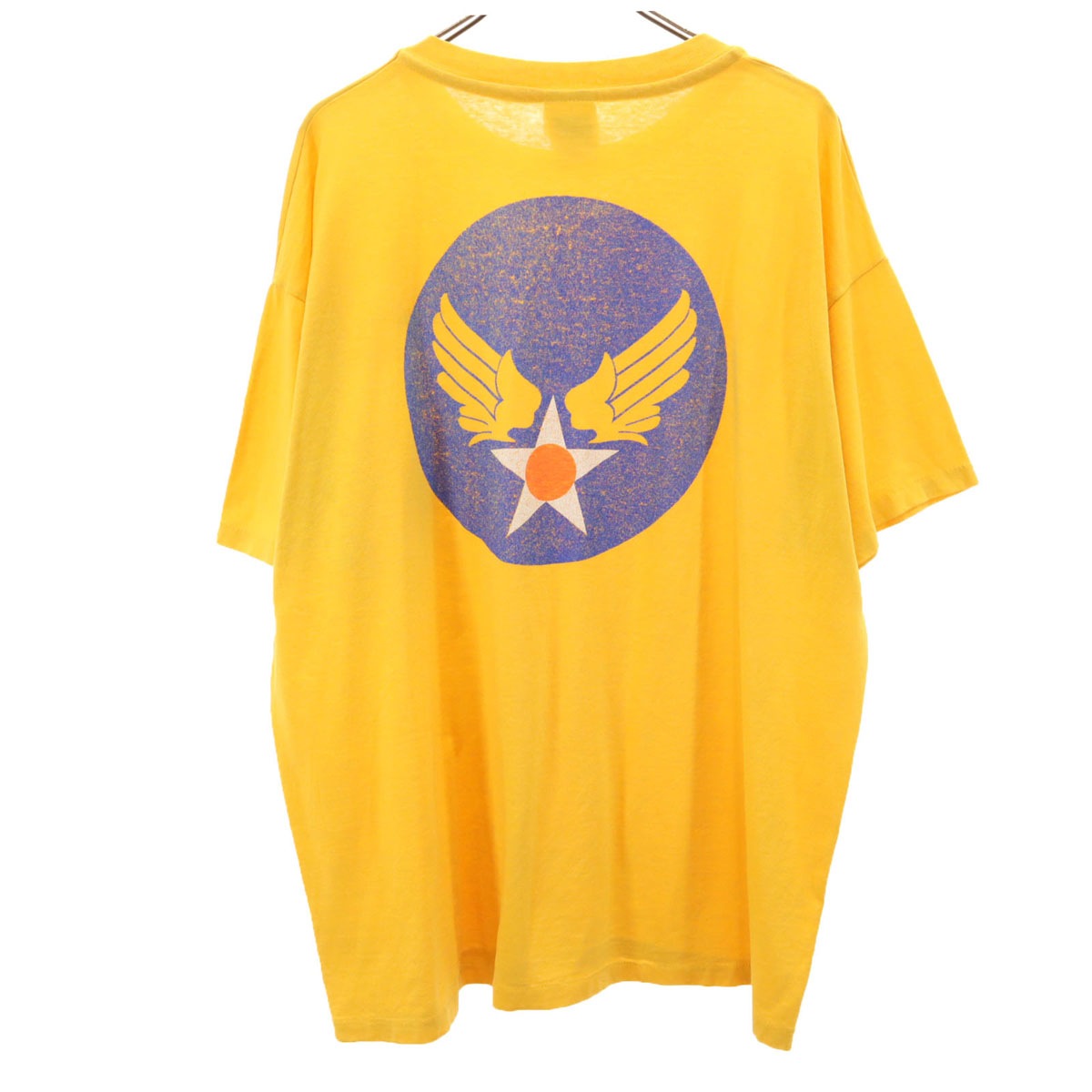 90s オールド 米空軍 バックプリント 半袖 シングルステッチ Tシャツ XL イエロー AIR FORCE メンズ 古着