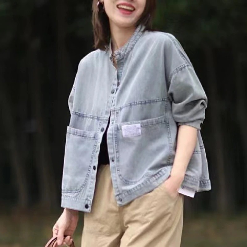 韓国人気 デニムジャケット レディース 薄手カジュアルゆったり水洗スタンドカラージャケット薄夏 トップス アウター