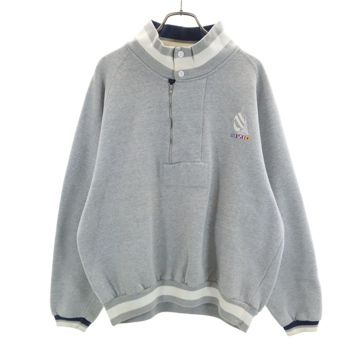 NAUTICA COMPETITION ノーティカ コンペティション 80s ヴィンテージ 長袖 ハーフジップ スウェット L グレー メンズ 古着