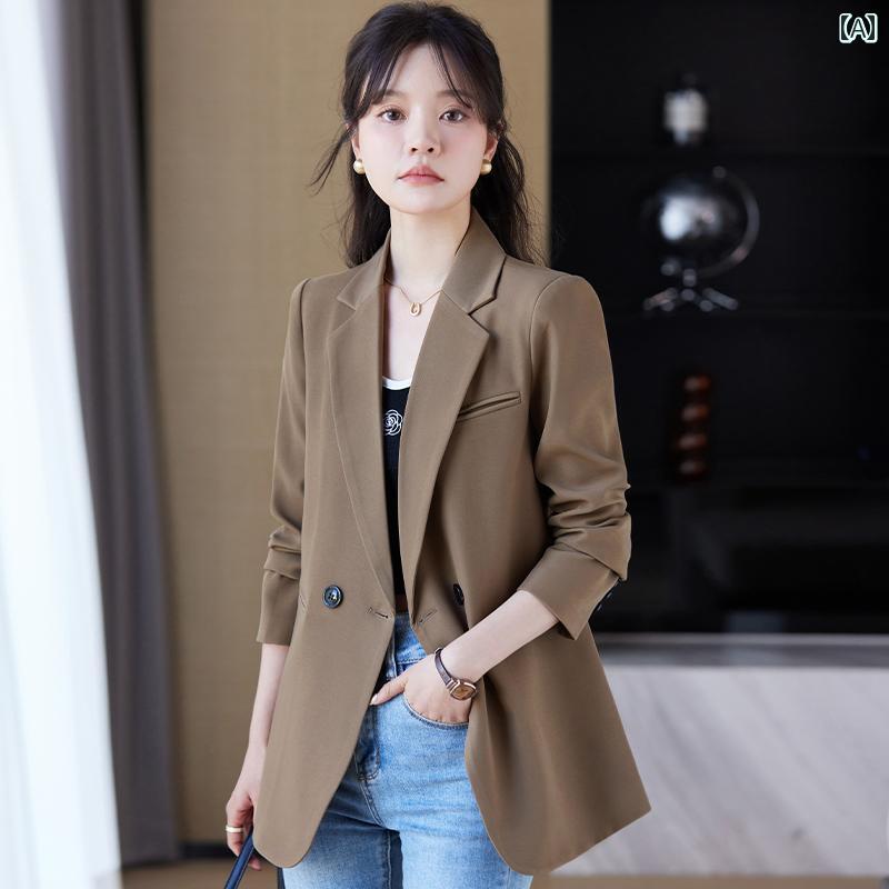 ブラウン ジャケット テーラード 入学式 ママ 婦人服 レディース 春秋 ハイエンド 韓国風 カジュアル オフィス ビジネス 上品 エレガント ブレザー