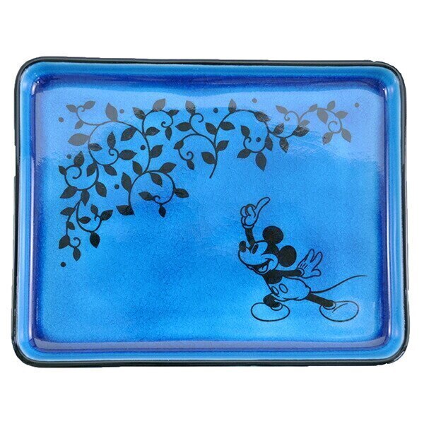 幸兵衛窯 ペルシャンブルー 長角皿 ミッキー 指さし ひとやすみ ようこそ 木箱入り 日本製