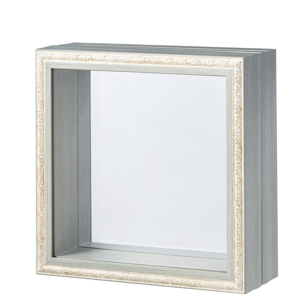 クリアケース 額 フレーム付き 200角 収納寸法：200×200×55+30mm ライトブルー 縦横兼用 宙に浮いてるような透明収納ケース