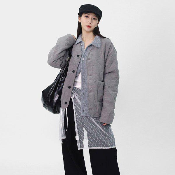 男女兼用カジュアルノーカラーウェーブキルティングジャケット 裏起毛キルティングアウター SXR045