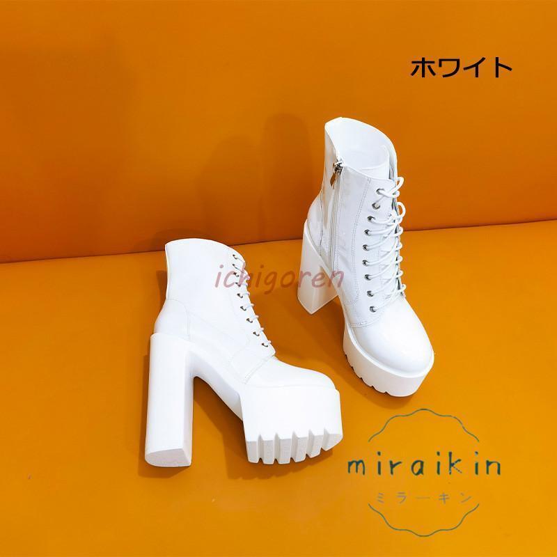 ブーツ レディース ミドルブーツ 履きやすい 痛くない 14cmヒール 22.5-26.5cm 太めヒール 厚底 黒 白 歩きやすい 通勤用 仕事 編み上げ 高見え エナメル